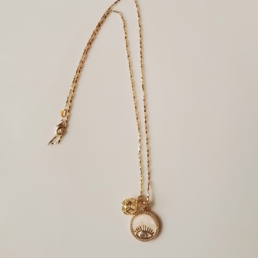 Gold Evil Eye With CZ Sphere Pendant Necklace - Picture 3 of 6